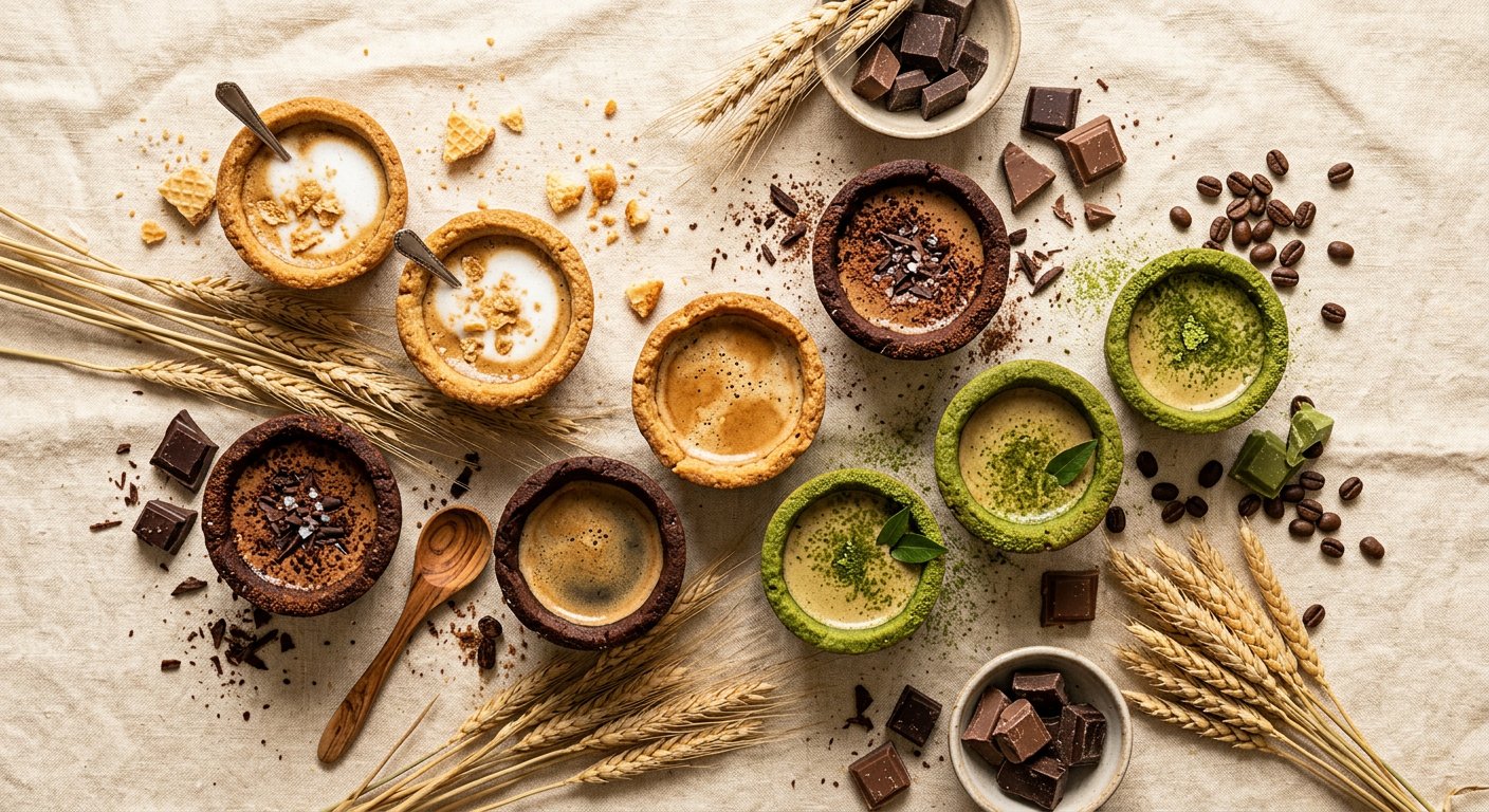 Illustrative arrangement of edible cups for a business tasting